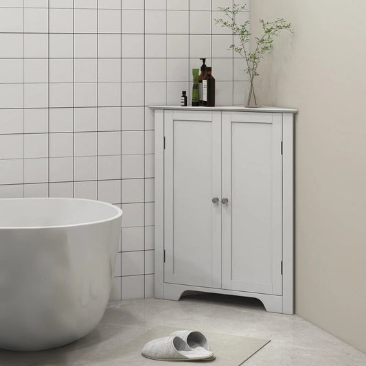 Modern Bathroom Storage Cabinet, Corner with Doors, Adjustable Shelf, White Bathroom Cabinets White at Gallery Canada