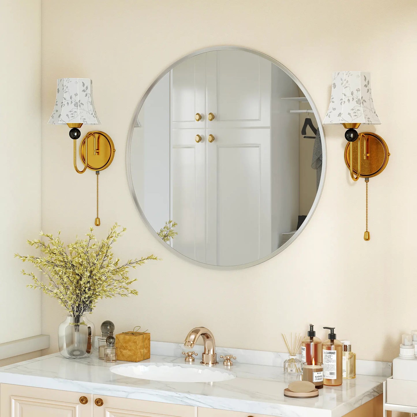 24" Round Wall Mirror, Modern Decorative Mirror For Bedroom Living Room, Silver Wall Mirrors at Gallery Canada