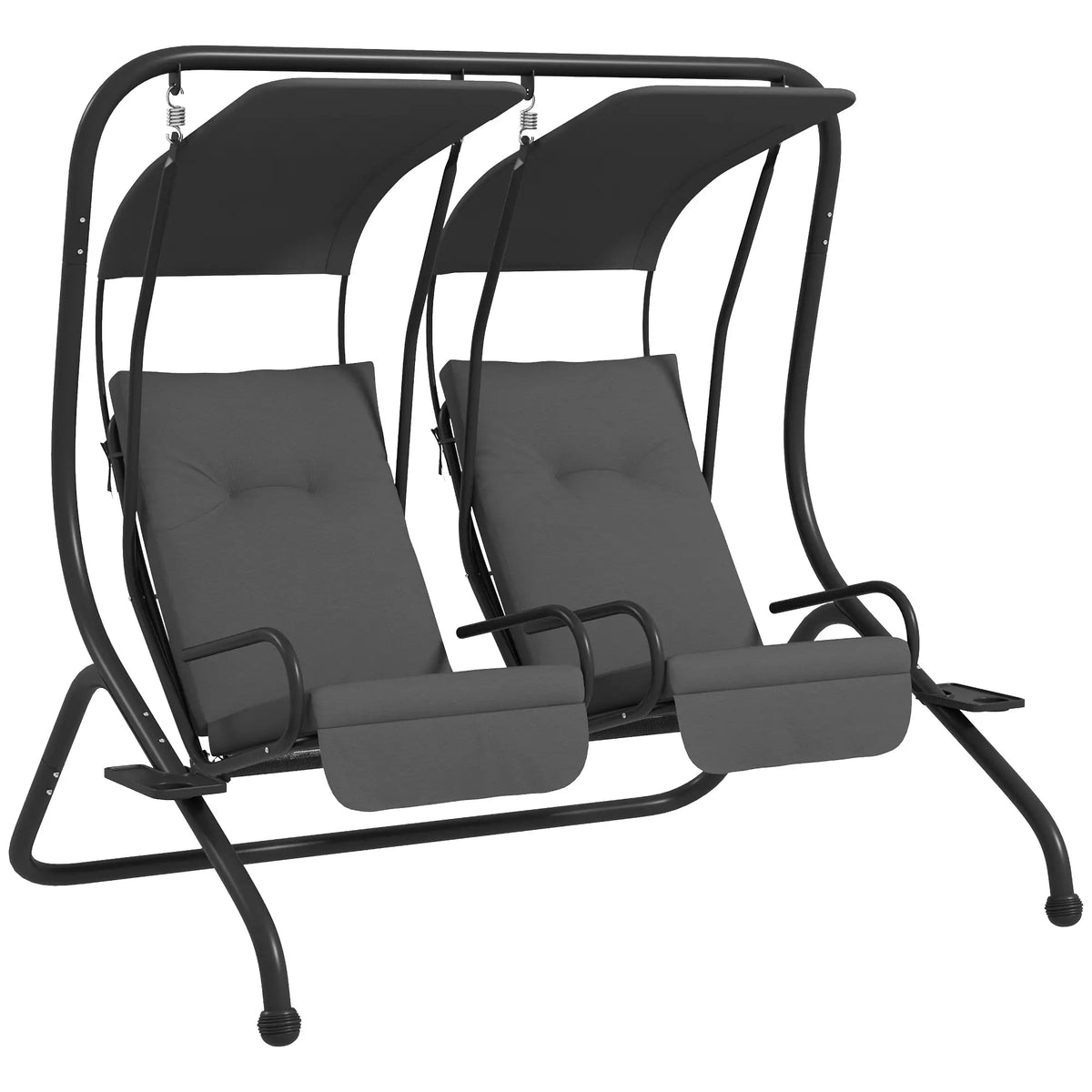 2-Seater Outdoor Porch Swing with Canopy, Grey Patio Swings with Stand at Gallery Canada
