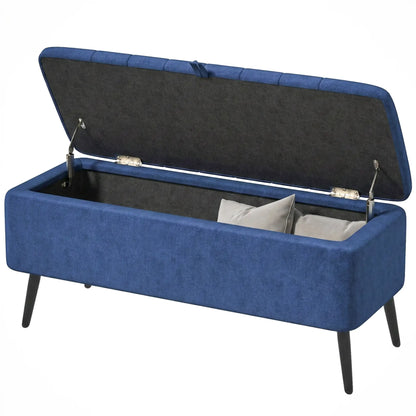 40" Ottoman with Storage, Linen Upholstered Bench, Dark Blue Storage Ottomans & Benches Dark Blue at Gallery Canada