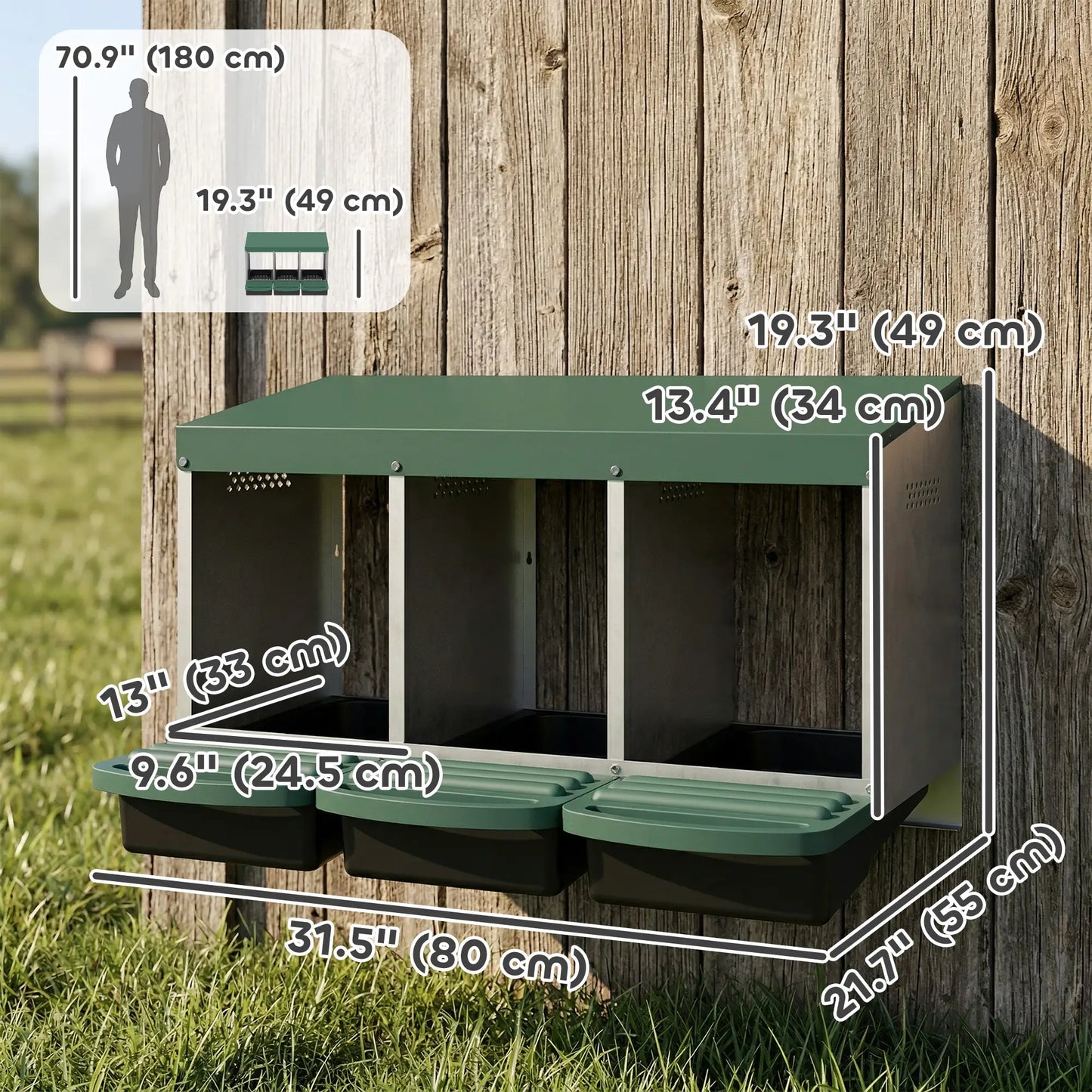 Chicken Nesting Boxes, 3 Compartment Metal Nesting Boxes for Chicken Coop, Egg Laying Boxes with Lid Cover Chicken Coops at Gallery Canada