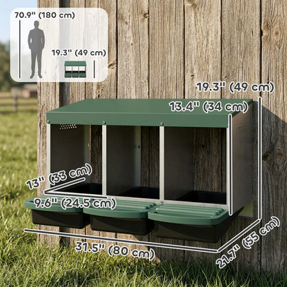 Chicken Nesting Boxes, 3 Compartment Metal Nesting Boxes for Chicken Coop, Egg Laying Boxes with Lid Cover Chicken Coops at Gallery Canada