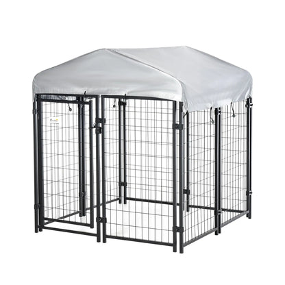 Outdoor Dog Kennel, Waterproof UV-Resistant Cover, 4 x 4 x 4.5 ft Houses, Kennels & Pens Black, Silver at Gallery Canada