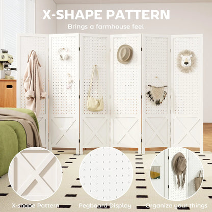 56.9" 6 Panel Wooden Room Divider, Folding Privacy Screen, White Room Dividers at Gallery Canada