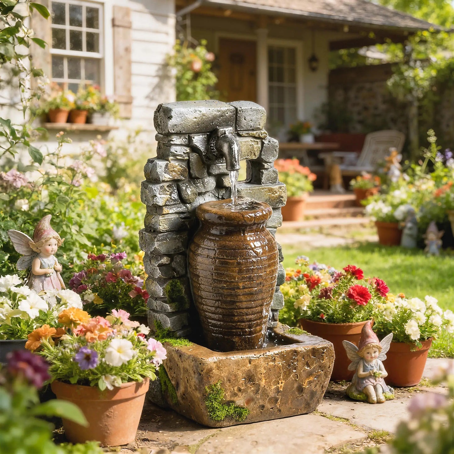 Outdoor Garden Fountain, Adjustable Water Flow, LED Lights, Rustic Urn Design Water Fountains at Gallery Canada