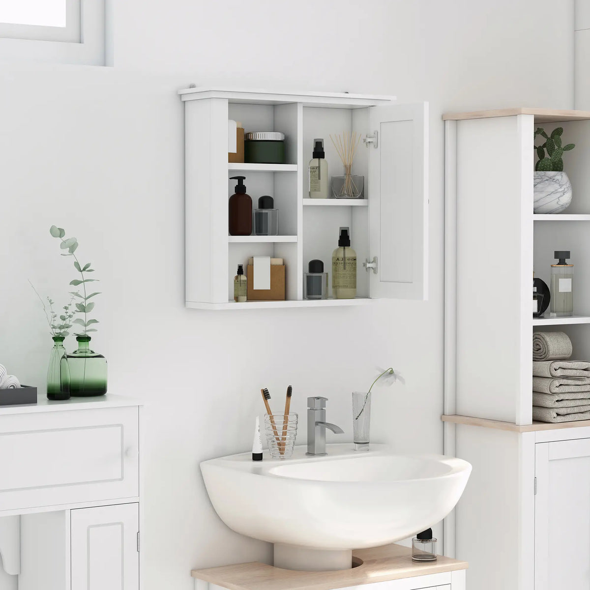 Wall Mounted Medicine Cabinet, 3 Open Shelves, Storage Cupboard, White Wall Mounted Cabinets at Gallery Canada