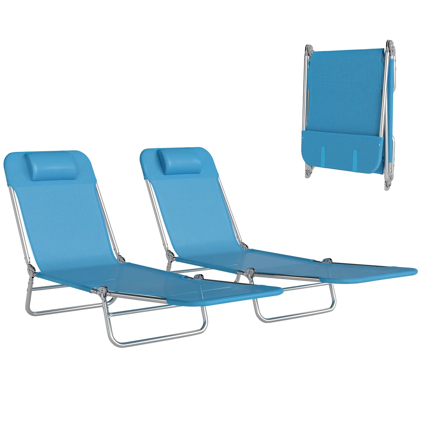 Folding Chaise Lounge Chairs Set of 2, Outdoor Reclining, Blue Lounger Chairs at Gallery Canada