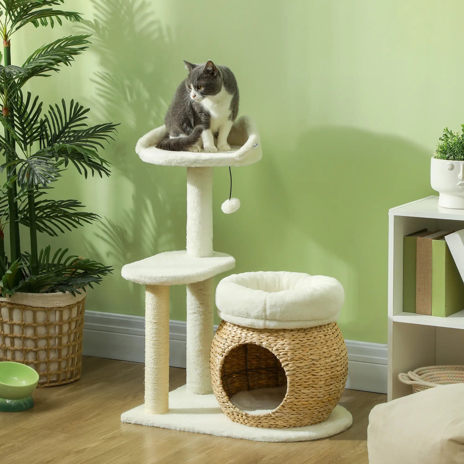 31" Cat Tree Tower, Scratching Posts, Condo, Beds, Platform, Toy Ball, Cream White Cat Towers at Gallery Canada