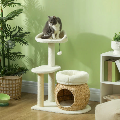 31" Cat Tree Tower, Scratching Posts, Condo, Beds, Platform, Toy Ball, Cream White Cat Towers at Gallery Canada
