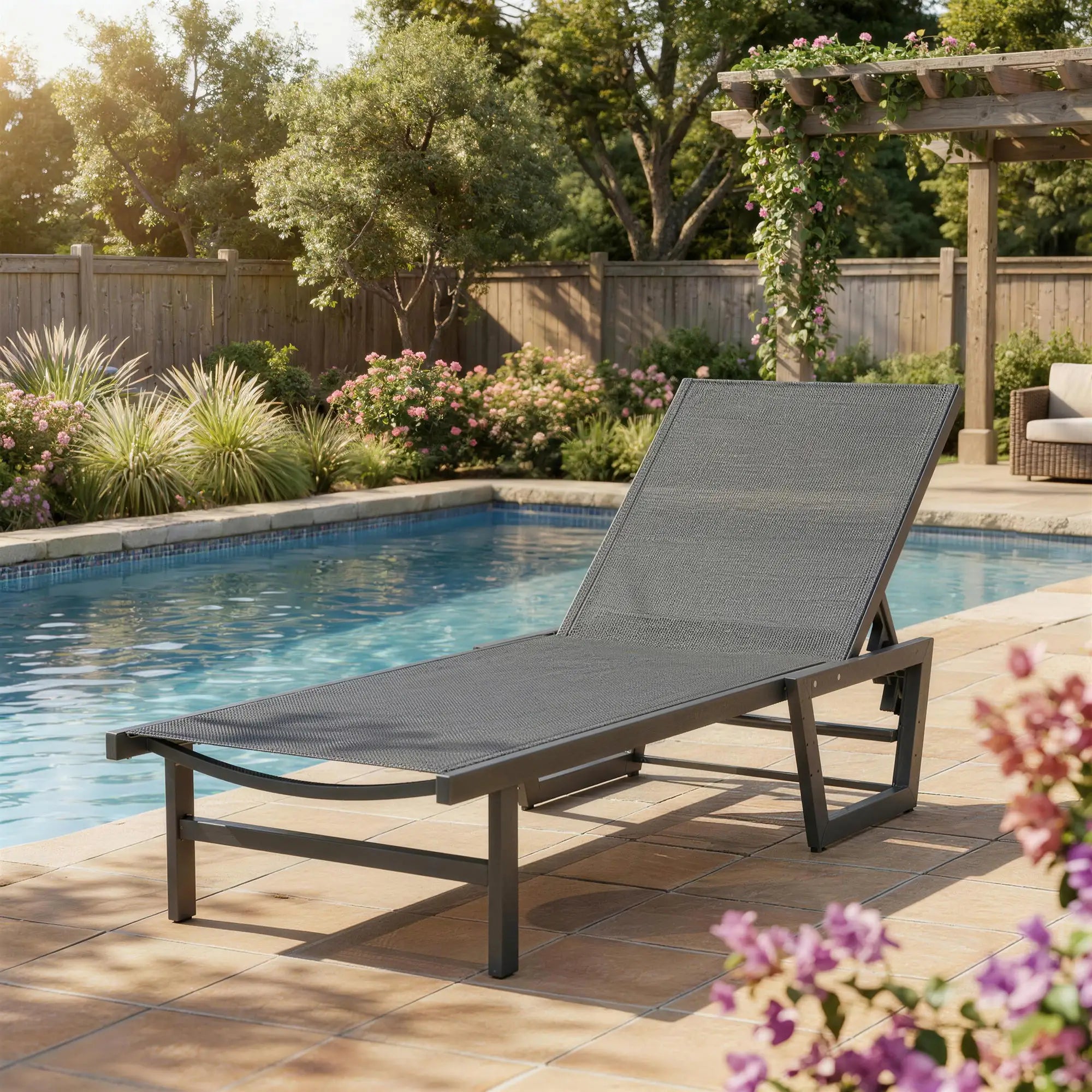 63 cm Wide Outdoor Lounge Chair, 4-Position Tanning Lounger, Dark Grey Lounger Chairs at Gallery Canada