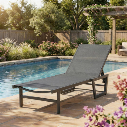 63 cm Wide Outdoor Lounge Chair, 4-Position Tanning Lounger, Dark Grey Lounger Chairs at Gallery Canada
