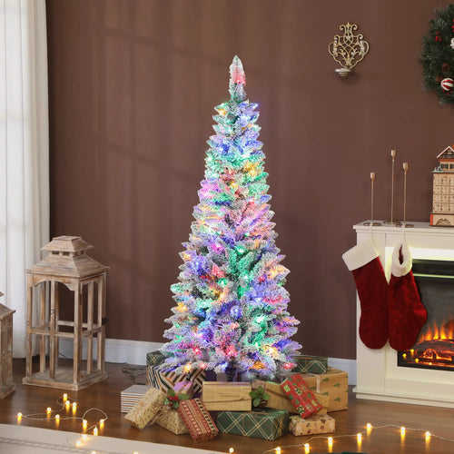 5ft Flocked Christmas Tree, Dual Color LED Light, 11 Modes, Easy Assembly, Color