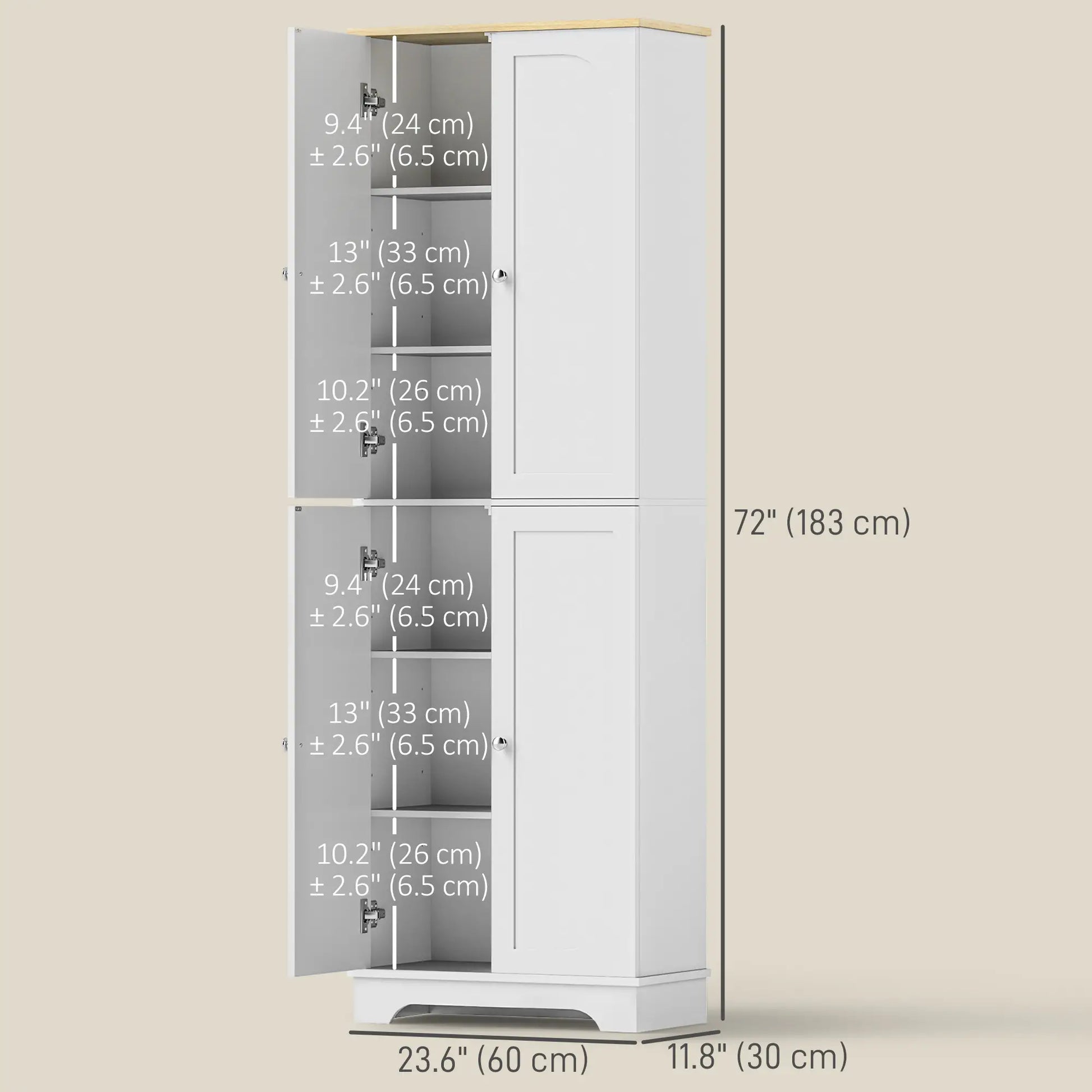 72" Tall Pantry Cabinet, Adjustable Shelves, 4 Doors, White Storage Cabinets at Gallery Canada