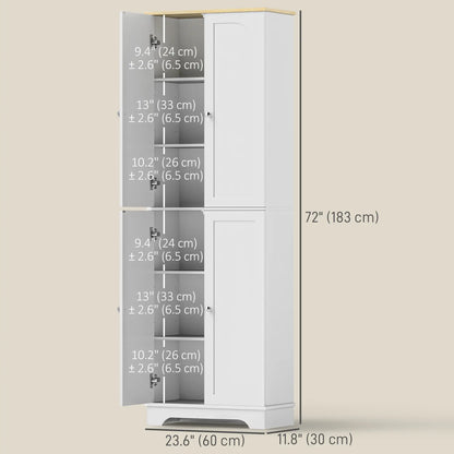 72" Tall Pantry Cabinet, Adjustable Shelves, 4 Doors, White Storage Cabinets at Gallery Canada