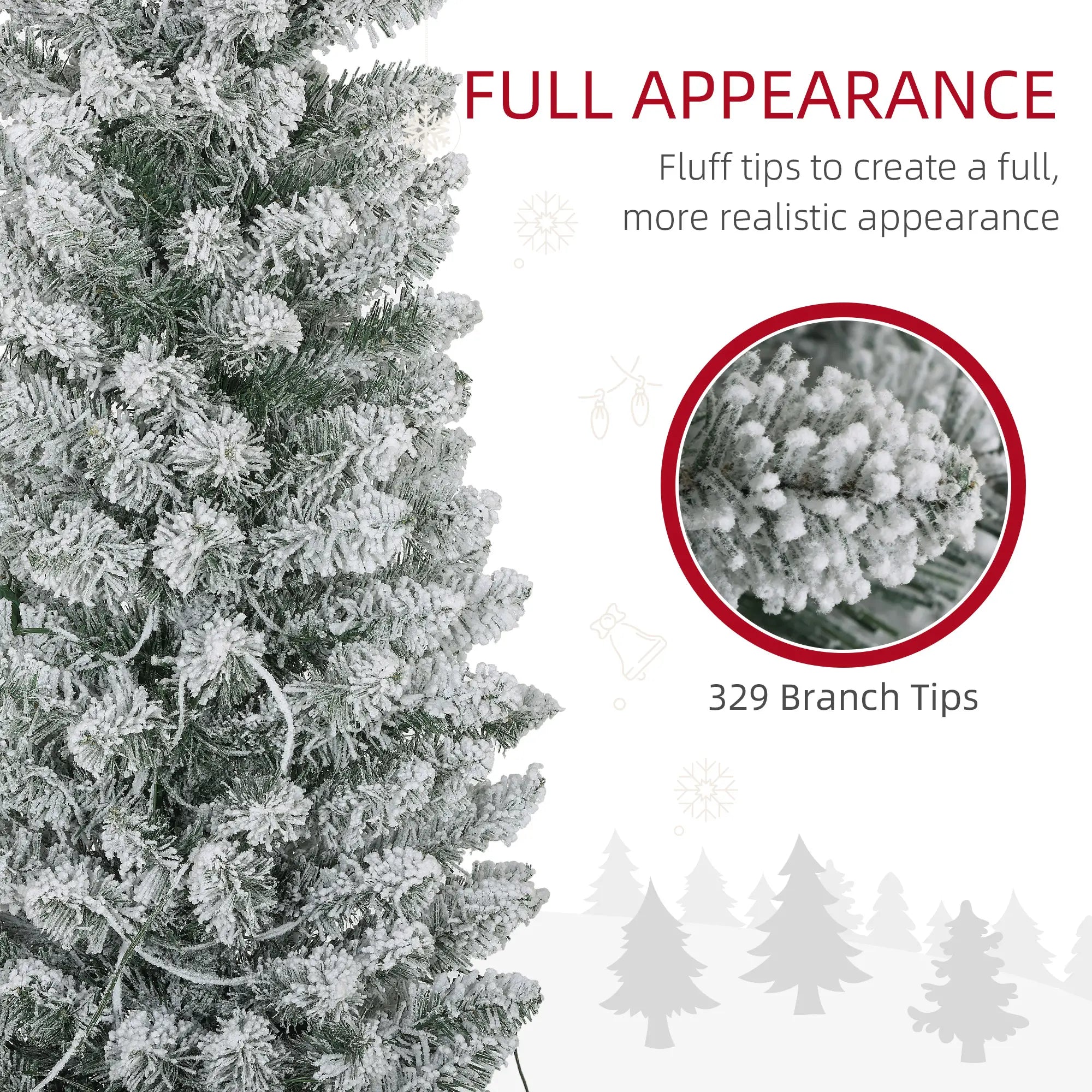 6ft Prelit Snow Flocked Christmas Tree, Metal Base, Warm White LED Pre Lit Christmas Trees at Gallery Canada