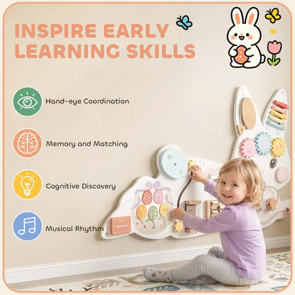 Easter Bunny Busy Board, Wall-Mounted Montessori Toy, White
