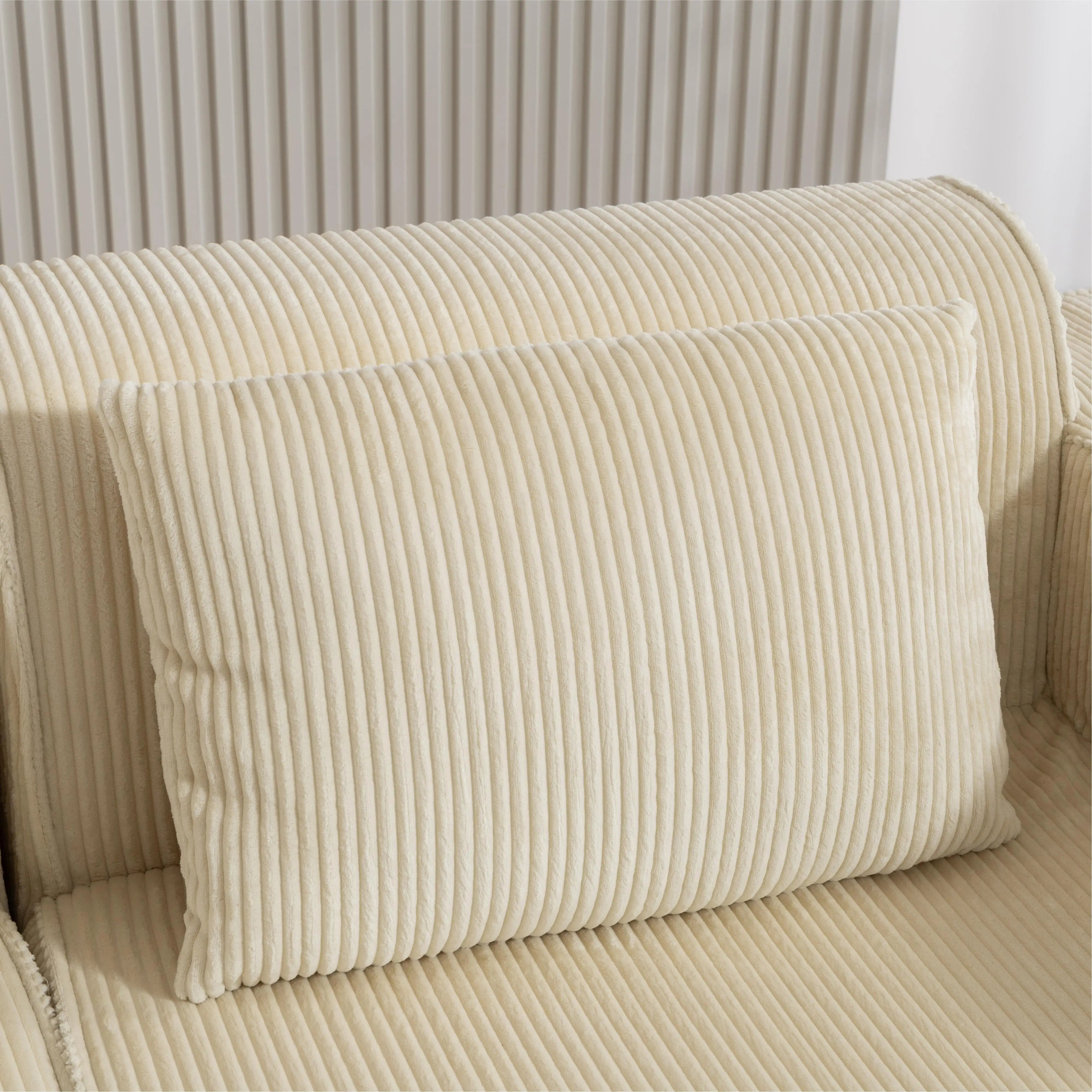 Boneless Couch, Corduroy 3 Seater Sofa, Deep Seat, Wide Armrests, Beige 3-Seater Sofas at Gallery Canada