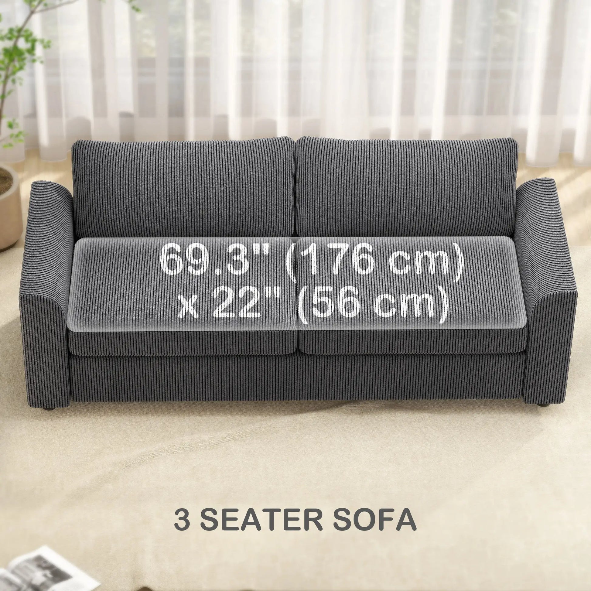 83.5" 3 Seater Sofa, Modern Upholstered Couch, Dark Grey 3-Seater Sofas at Gallery Canada