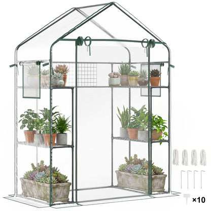 Walk-In Greenhouse, 56" x 29" x 77", 4 Shelves, Roll-Up Door, Mesh Windows, Clear Greenhouses at Gallery Canada