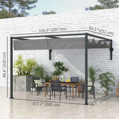 Pergola métallique 10' x 7', toit rétractable pour terrasse de jardin avec barbecue