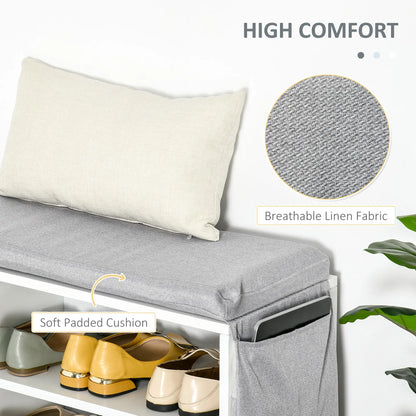 Upholstered Shoe Storage Bench With Seat, Drawer, Open Shelves, White Shoe Storage Cabinets & Racks at Gallery Canada