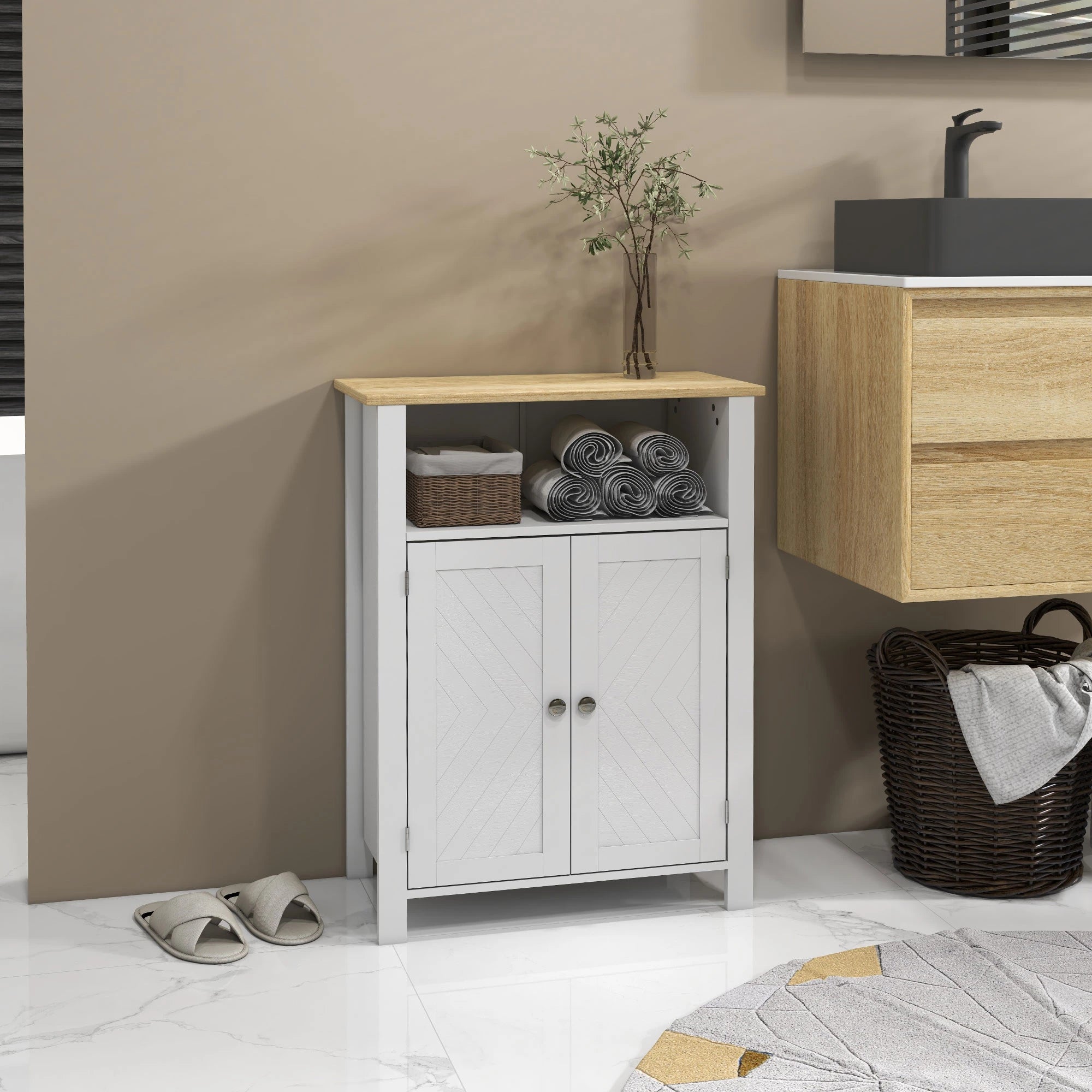 Freestanding Bathroom Floor Cabinet, Flat Doors, Adjustable Shelf, White Bathroom Cabinets at Gallery Canada