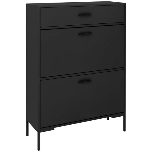 Modern Shoe Cabinet, 12 Pair Organizer, 2 Flip Doors, Adjustable Shelf, Black Shoe Storage Cabinets & Racks Black at Gallery Canada