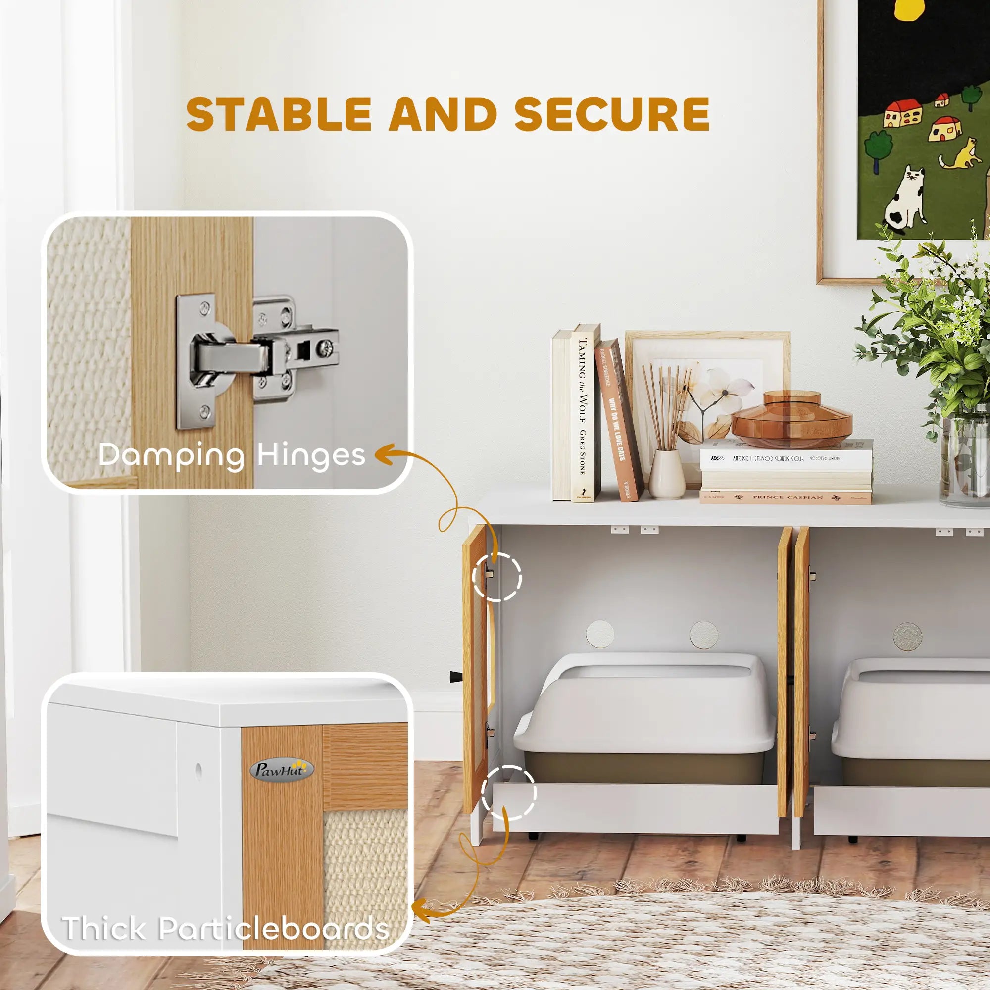 Cat Litter Box Enclosure, 2 Cabinets, Scratching Mats, White Cat Litter Box Enclosures at Gallery Canada