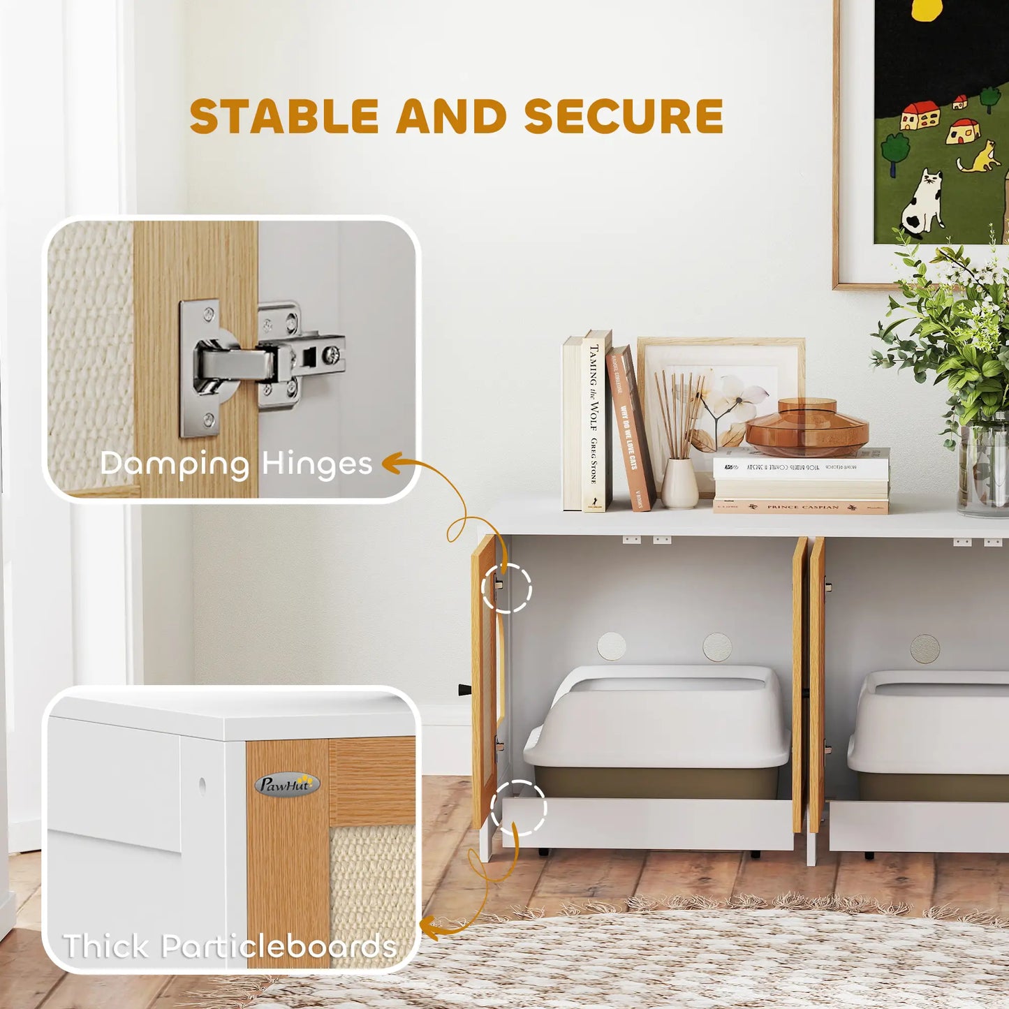 Cat Litter Box Enclosure, 2 Cabinets, Scratching Mats, White Cat Litter Box Enclosures at Gallery Canada