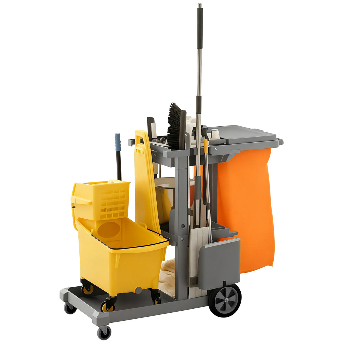 Commercial Janitorial Cart, 3 Tier Shelves, Grey Household Supplies Grey at Gallery Canada