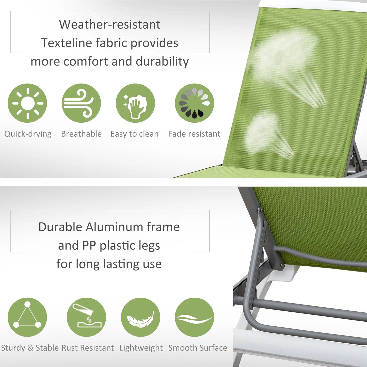 Outdoor Chaise Lounge Chair, Adjustable Back, Wheels, Mesh Fabric, Green Lounger Chairs at Gallery Canada