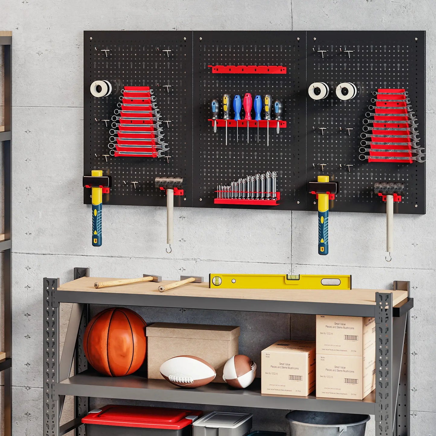 28 Piece Metal Peg Board with Accessories, Shelf Tool Organizer, Black and Red Tool Organizers at Gallery Canada