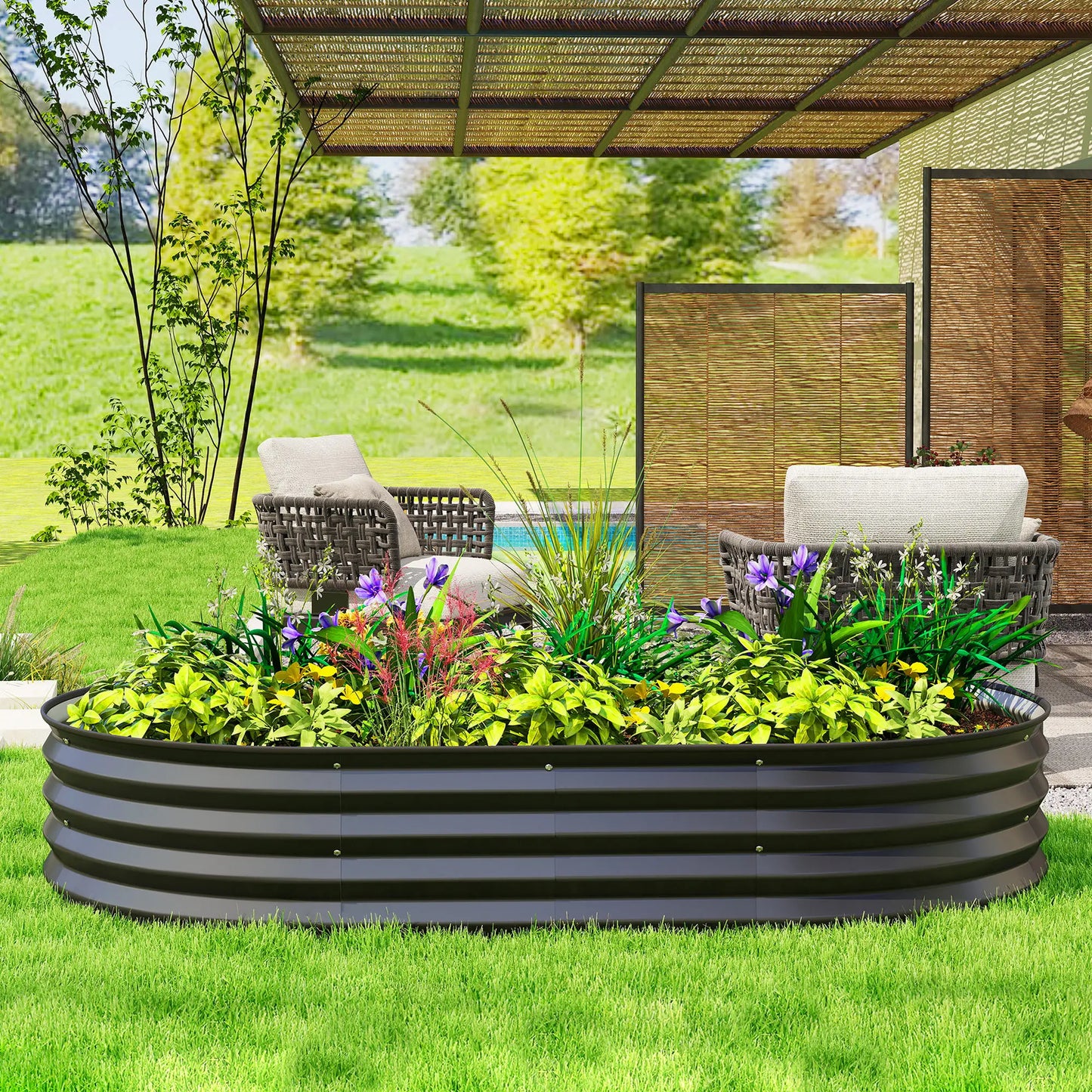 5' x 3' x 1' Large Outdoor Planter Box, Galvanized Raised Garden Bed, Black