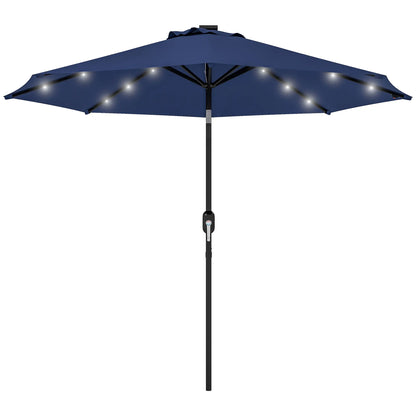 9ft Solar Patio Umbrella, 24 LED Lights, Tilt Canopy, Navy Blue Sun Umbrellas Navy Blue at Gallery Canada