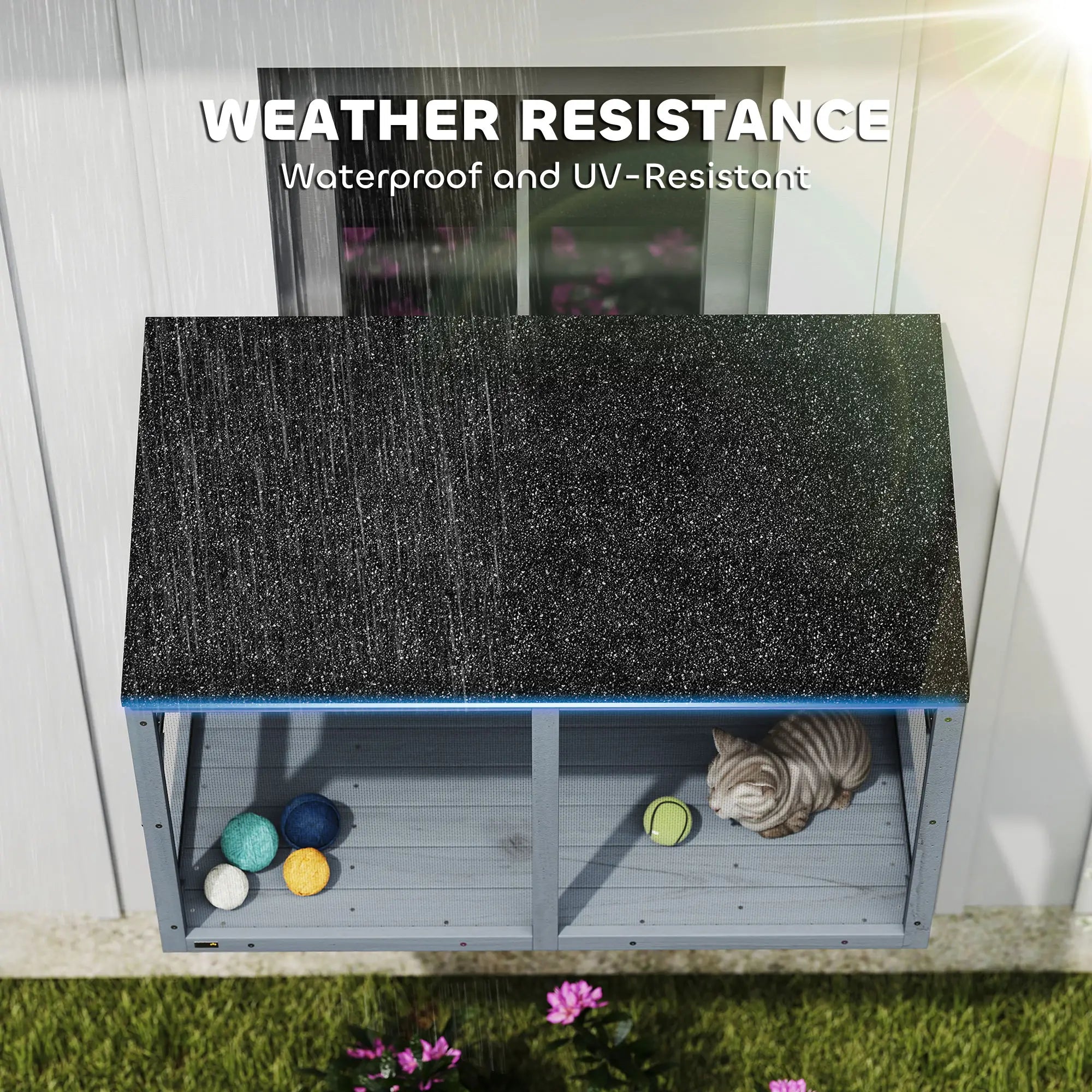 Outdoor Cat Enclosure, Expandable Wooden Cat House, 39.4