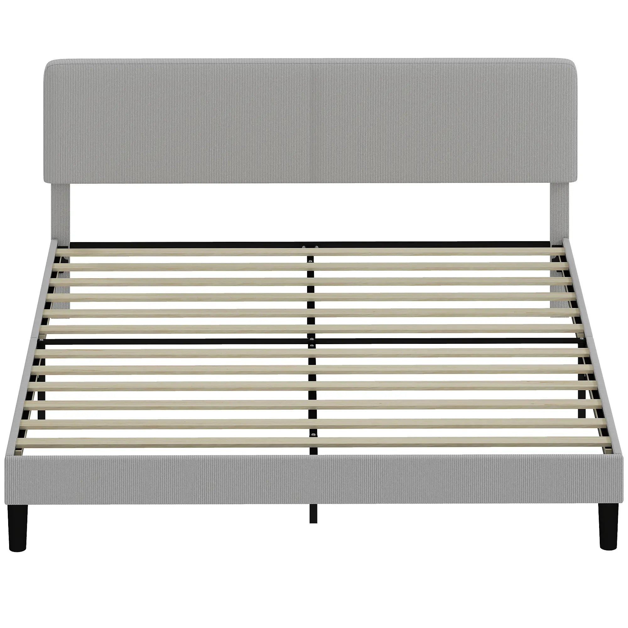 King Size Bed Frame, Adjustable Upholstered Headboard, Wood Slat Support, Light Grey Bed Frames Light Grey at Gallery Canada