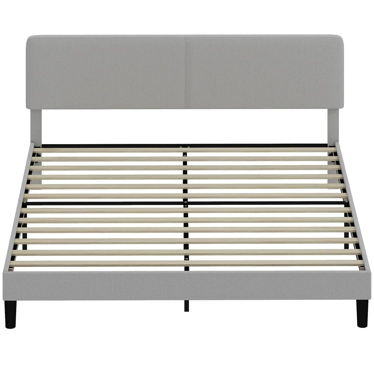King Size Bed Frame, Adjustable Upholstered Headboard, Wood Slat Support, Light Grey Bed Frames Light Grey at Gallery Canada
