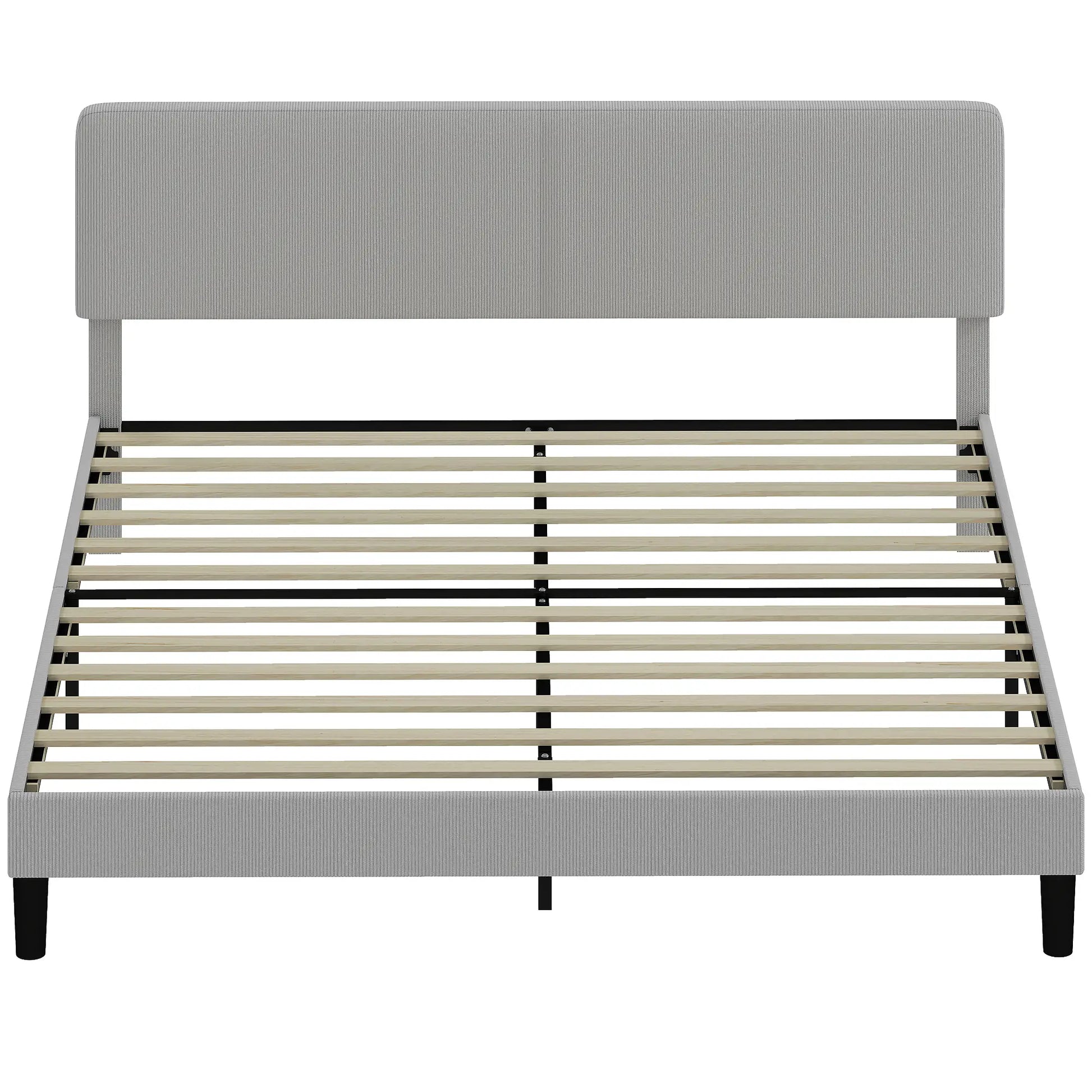King Size Bed Frame, Adjustable Upholstered Headboard, Wood Slat Support, Light Grey Bed Frames Light Grey at Gallery Canada