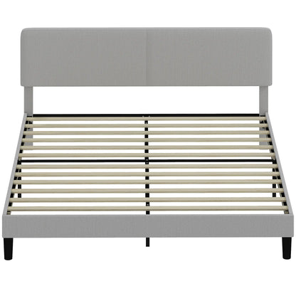 King Size Bed Frame, Adjustable Upholstered Headboard, Wood Slat Support, Light Grey Bed Frames Light Grey at Gallery Canada