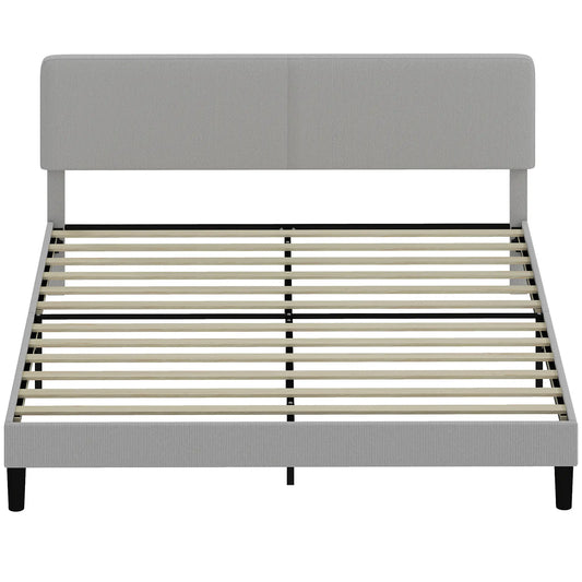 King Size Bed Frame, Adjustable Upholstered Headboard, Wood Slat Support, Light Grey Bed Frames Light Grey at Gallery Canada