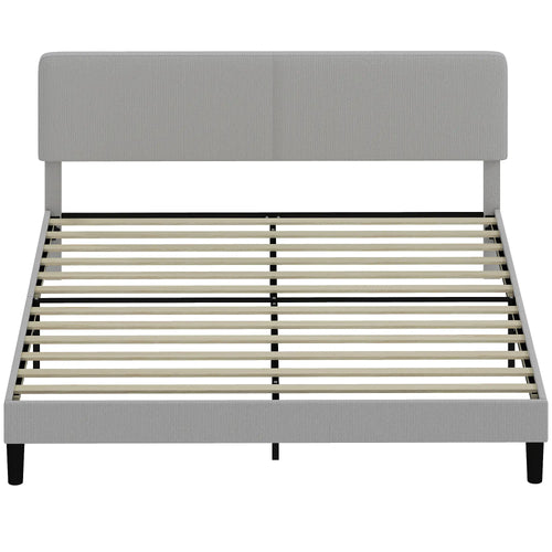 King Size Bed Frame, Adjustable Upholstered Headboard, Wood Slat Support, Light Grey