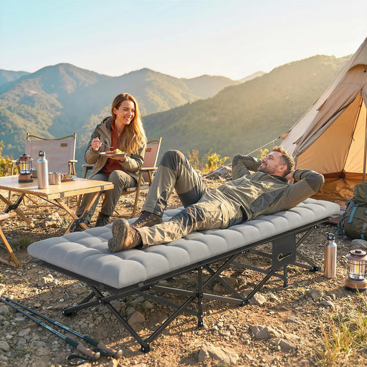 Camping Cot With Soft Pad, 32" Extra Wide, Grey Camping Cots Black, Grey at Gallery Canada