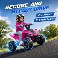 6V Kids ATV, 4 Wheels Quad, Button Control, Rose Red