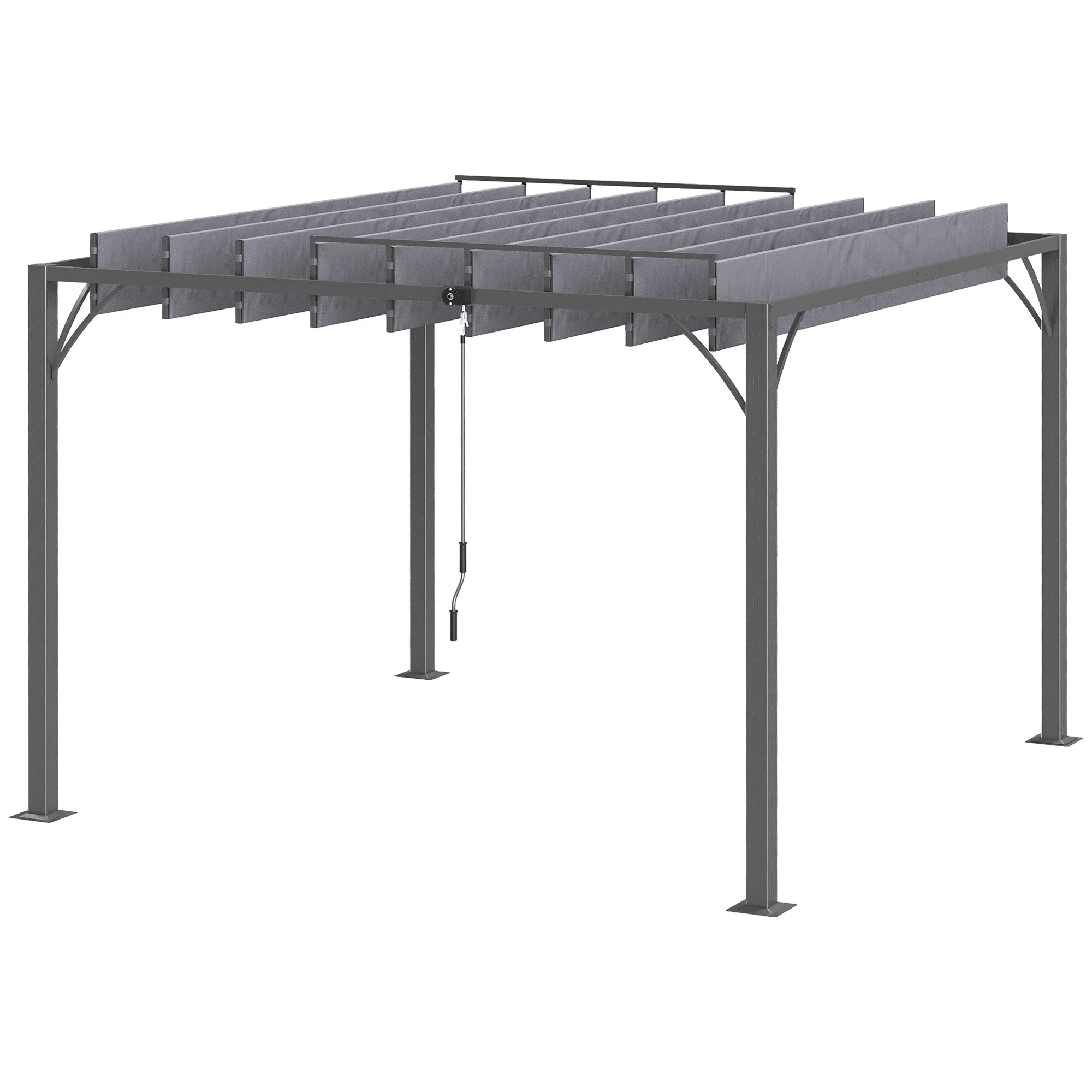 9.5' x 9.7' Outdoor Pergola, Retractable Roof, Aluminium Louvered Canopy, Grey Pergolas Grey at Gallery Canada