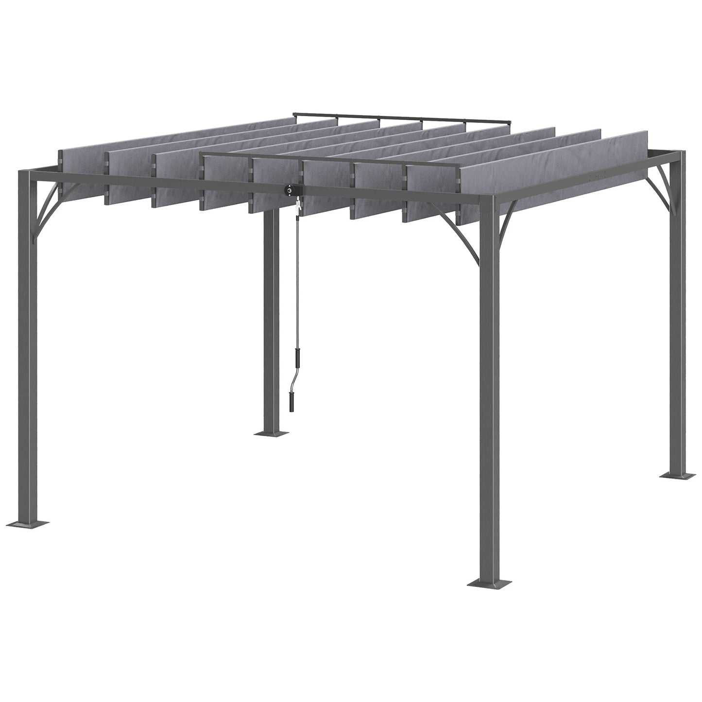9.5' x 9.7' Outdoor Pergola, Retractable Roof, Aluminium Louvered Canopy, Grey Pergolas Grey at Gallery Canada