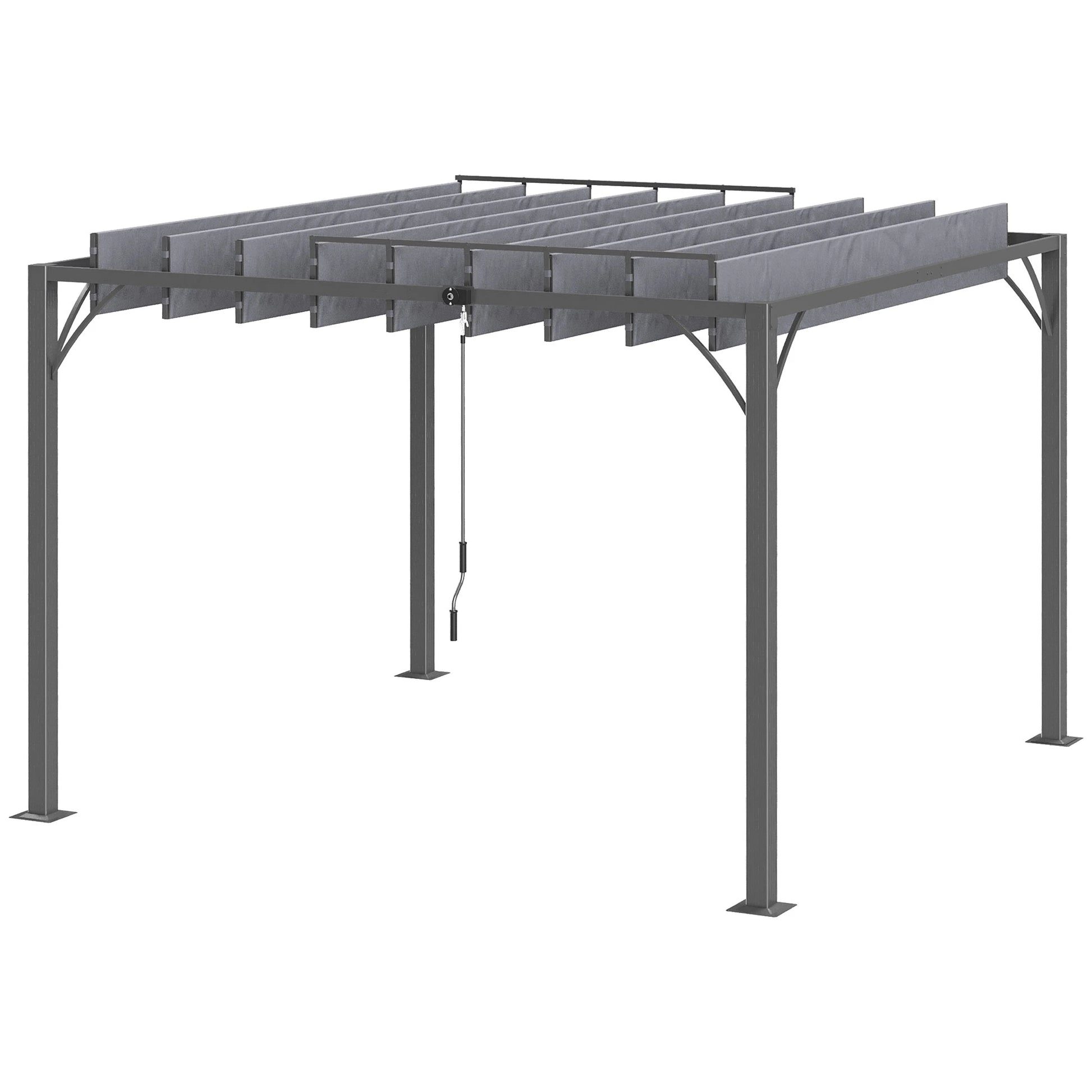 9.5' x 9.7' Outdoor Pergola, Retractable Roof, Aluminium Louvered Canopy, Grey Pergolas Grey at Gallery Canada