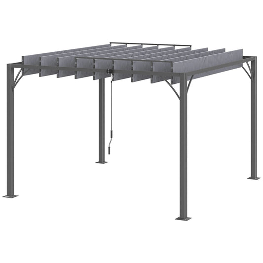 9.5' x 9.7' Outdoor Pergola, Retractable Roof, Aluminium Louvered Canopy, Grey Pergolas Grey at Gallery Canada