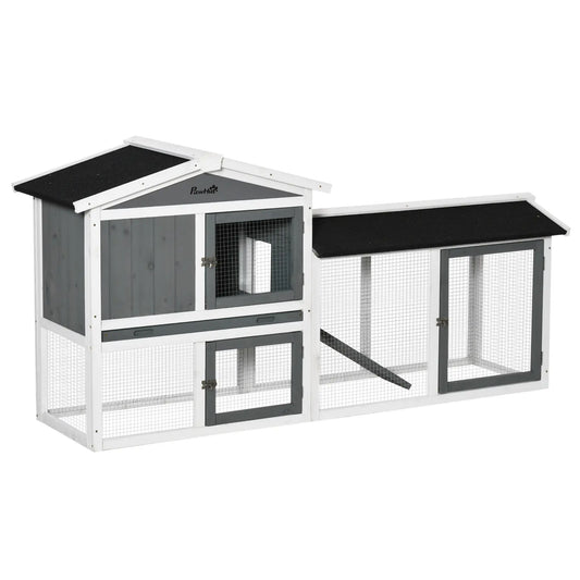 69"L Wooden Rabbit Hutch, Bunny House Enclosure, White Rabbit Hutch White, Grey at Gallery Canada