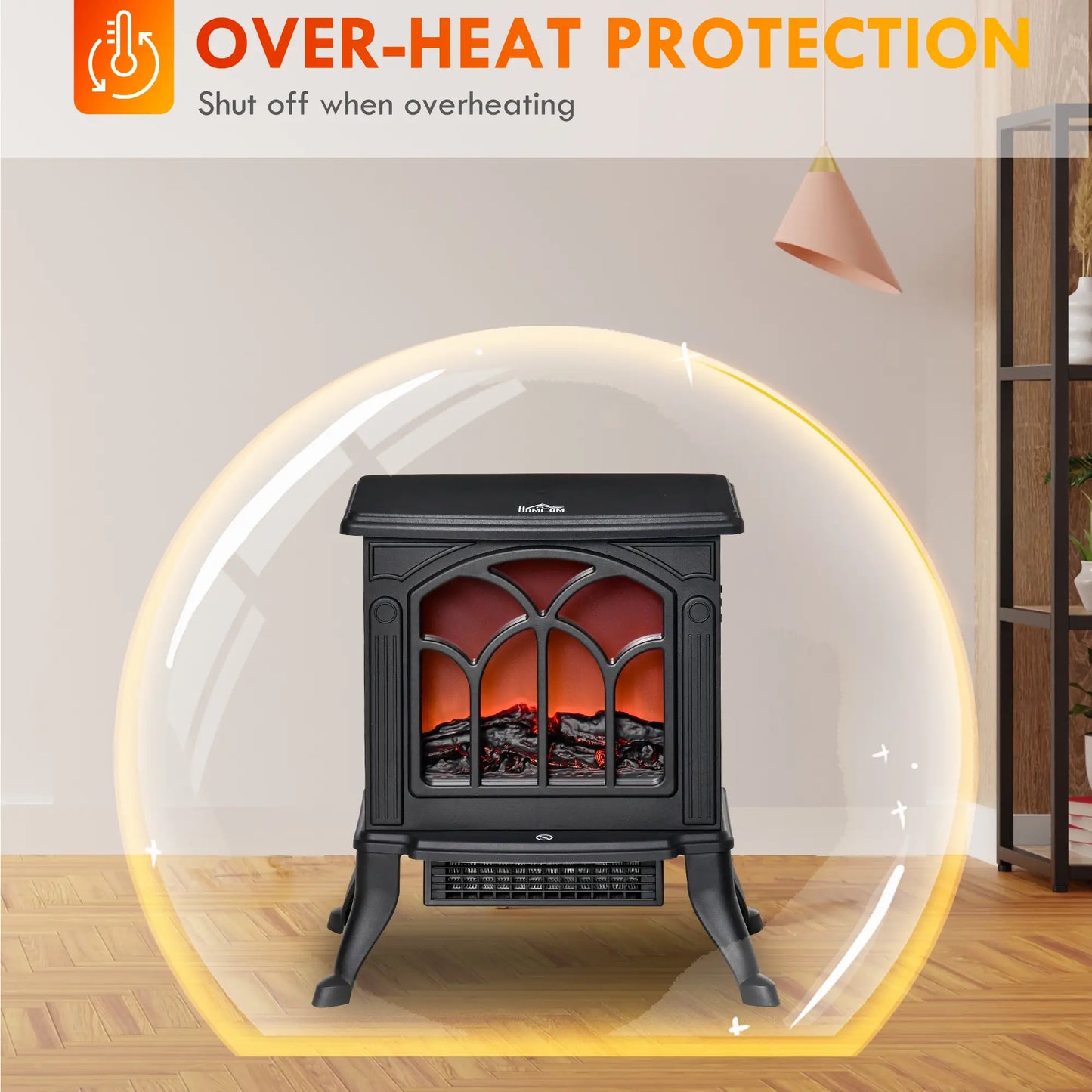 Electric Fireplace Heater, Freestanding Fireplace Stove with Realistic Flame, Overheat Protection, 750W/1500W, Black Electric Fireplaces at Gallery Canada