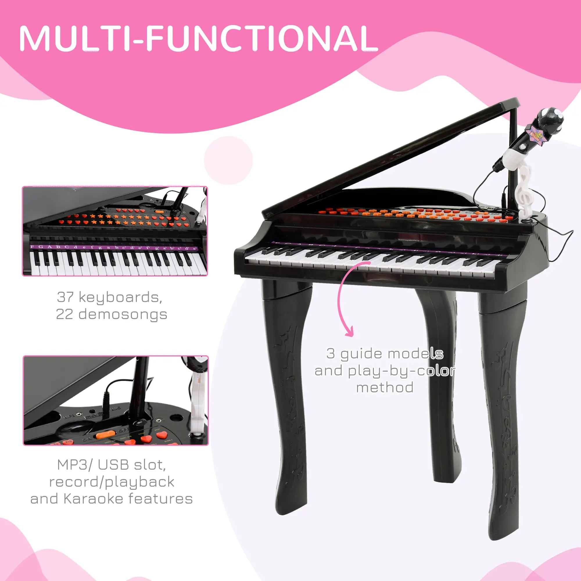 37 Key Mini Electronic Piano, Kids Musical Keyboard with Microphone, Black Electronic Musical Pianos at Gallery Canada
